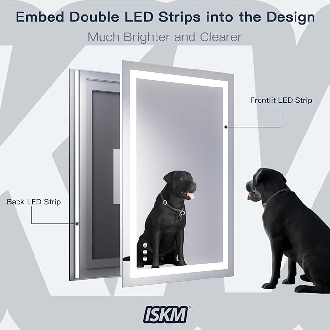 ISKM 50'' x 30'' LED Mirror for Bathroom Lighted Vanity Mirror for Wall Front Lights + Backlit LED Bathroom Mirror Anti-Fog Tempered Glass ETL Listed