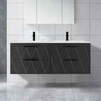 eclife 48" Bathroom Vanities Cabinet with Sink Combo, Wall Mounted Floating Cabinet W/Decor Line, Soft-Close System, 4 Extra Big Drawers, Matte Black Faucet, Black
