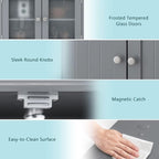 COSTWAY Bathroom Storage Cabinet, Wooden Linen Storage Organizer Cupboard with Doors & Adjustable Shelf, Freestanding Floor Cabinet for Living Room, Kitchen, Entryway, Office (Grey)