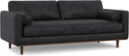 SIMPLIHOME Morrison 89-inch Wide Sofa in Lead Black Genuine Leather, Mid-Century Modern Design Couch for Living Room, Single Bench Cushion, 2 Back Cushions, 2 Bolster Pillows