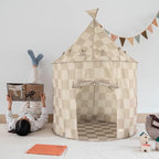 3 Sprouts Kids Play Tent - Sustainable Recycled Fabric – Fun Spacious Childs Playhouse for Indoor Games for Boys & Girls - Durable Fort Pop Up House for Toddlers & Children Age 3-10 - Checkered Beige