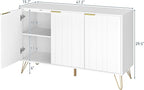 Fluted Buffet Cabinet,Wooden Console Storage with 3 Doors and Adjustable Shelves,White Sideboard for Entryway,Kitchen,Bathroom,Home Office
