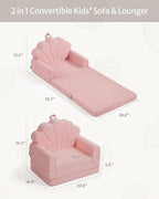 Blissful Diary Kids Couch, 2-in-1 Soft Toddler Couch Fold Out, Toddler Chair Comfy, Convertible Sofa to Lounger, Kids Furniture for Playroom, Gift for Birthday, Children's Day, Pink Shell