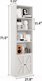 MXV 6 Tier 71" Tall Wooden Bookshelf&Bookcase with Doors, Storage Shelves Organizer, Floor Standing Modern Display Cabinet Shelves, Home Decor Furniture for Home Office, Living Room, Bedroom, White