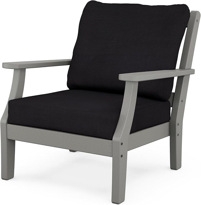 Martha Stewart by POLYWOOD® Chinoiserie Deep Seating Chair in Slate Grey/Midnight Linen