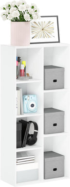 Furinno LUDER Book Shelf, 7-Cube Bookshelf, Bookcase, 9.4 x 19.5 x 41.7, for Living Room, Bedroom, Home Office, White