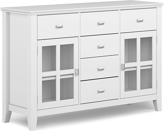 SIMPLIHOME Artisan Buffet - 54 inch Wide Solid Wood 3-Door Sideboard Buffet in White, Contemporary Storage Cabinet for Dining Room or Kitchen with Adjustable Shelves and Bronze Hardware