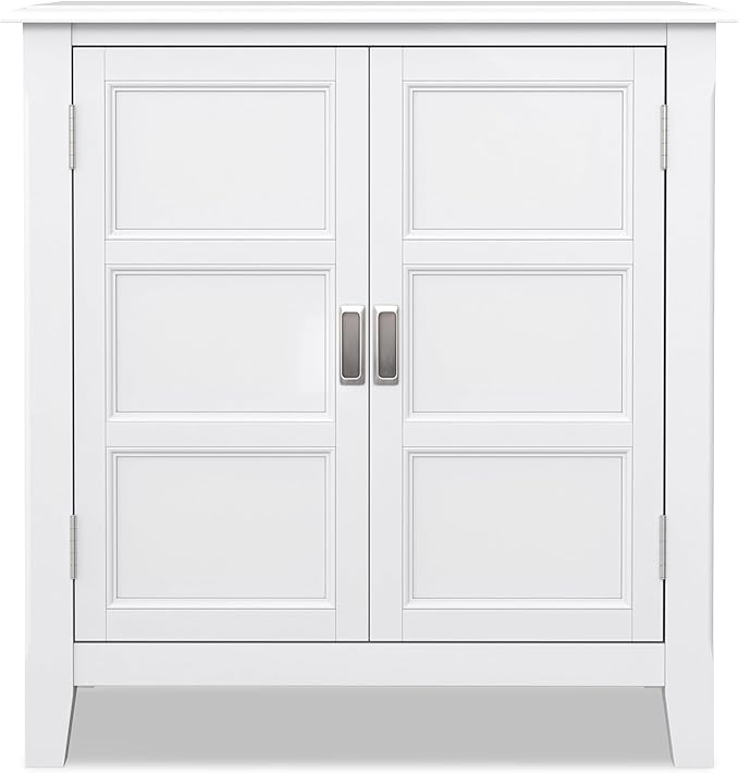 SIMPLIHOME Burlington SOLID WOOD 30 inch Wide Transitional Low Storage Cabinet in White for the Living Room, Entryway and Family Room