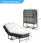 Mjkone Folding Bed with Mattress, 5 Inch Rollaway Bed for Adults, Fold Up Beds with Lockable Wheels, Sturdy Metal Fold Away Frame for Bedroom/Guest, Space Saving（75" x 31"）