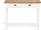 Kate and Laurel Rutledge Coastal Wooden Console Table with Shelf; 40 x 14 x 33; Hazelnut and White; Traditional Wood Entryway Table with Drawers and Decorative Turned Legs for Entry Storage Options