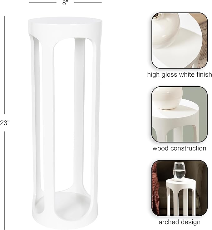 Kate and Laurel Dahl Modern Wooden Round Drink Table, 8 x 8 x 23, White, Transitional Circle Accent Pedestal Table for Living Room Plant Stand Indoors or Mini Bedroom Nightstand