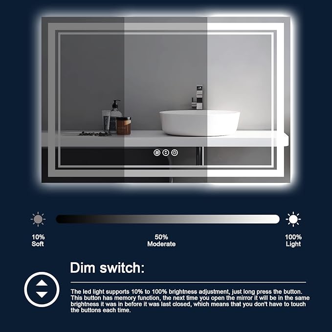 77x36 Inch LED Bathroom Mirror with Lights, Backlit and Front Lighted Bathroom Mirrors for Wall, Anti-Fog Dimmable Memory Shatterproof LED Vanity Mirror for Bathroom