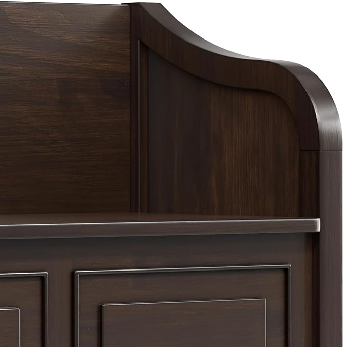 SIMPLIHOME Connaught Entryway Storage Bench - 56 inch Wide Solid Wood Wide Storage Seat in Chestnut Brown, Traditional Bench for Entryway or Living Room with Lift-Up Lid and Paneled Front