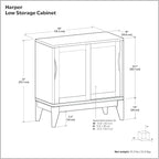 SIMPLIHOME Harper Storage Cabinet - 30 inch Wide Solid Hardwood 2-Shelf Low Console Cabinet in Black, Mid-Century Modern Cupboard for Living Room with Sliding Doors and Adjustable Shelves