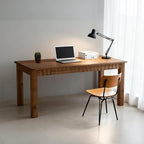 63-Inch Computer Desk, Solid Wood Home Office Desk with Sturdy Wooden Legs, Rustic Large Computer Office Table for Writing, Reading, Study, Brown