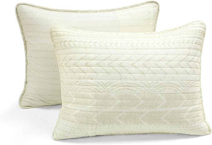 Lush Decor Hygge Geo Pattern Striped 3 Piece Quilt Bedding Set, King, Ivory
