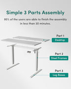 CubiCubi 55 x 24 Inches Electric Standing Desk, Height Adjustable Sit to Stand Desk, Home Office Table with Splice Board, White
