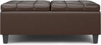 SIMPLIHOME Harrison 40 inch Wide Transitional Square Large Coffee Table Storage Ottoman in Chocolate Brown Vegan Faux Leather, Assembled, for The Living Room and Bedroom
