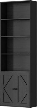 Bookshelf, 6-Tier Floor Bookcase with 2 Bottom Doors, 9.29"x23.62"x70.86", Storage Cabinet Bookshelves for Home Office, Living Room, Bedroom-Black
