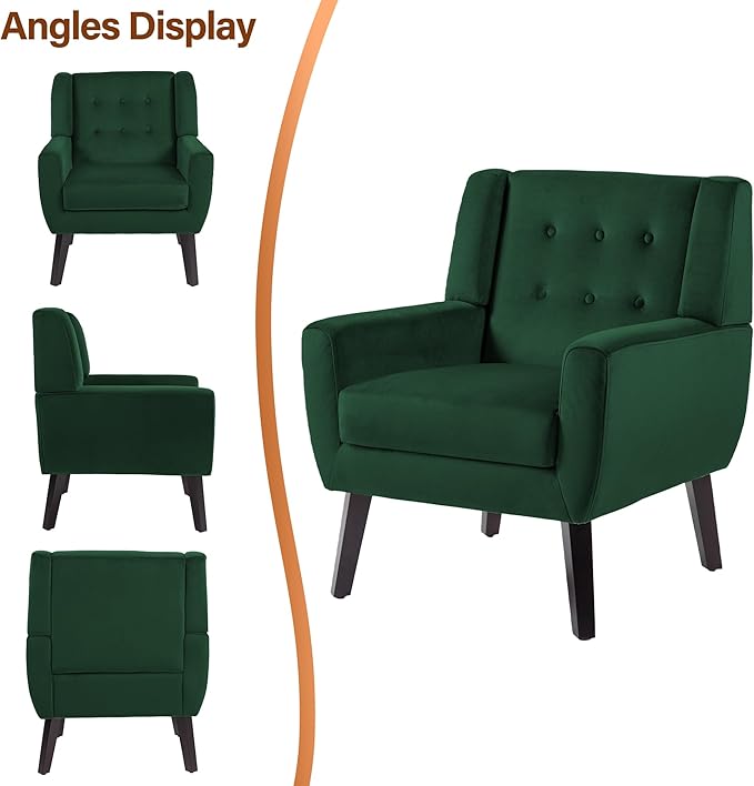 Lumibee Accent Chairs Set of 2, Velevet Fabric Armchairs for Living Room, Comfy Upholstered Arm Chairs Tufted for Indoor Bedroom Office Room (Retro Green Velvet)