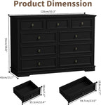 Dresser for Bedroom, 51" Wide Wood 9 Drawers Dresser with Storage, Retro Design Chest of Drawers for Bedroom, Living Room, Dressing Room, Hallway, Black
