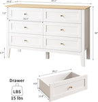 6 Drawers White Dresser for Bedroom, 47" Wide Wood Modern Chest of Drawers, Shaker Style, Modular Dresser TV Stand for Bedroom, Living Room, Hallway (White)