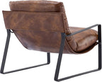 Mid-Century Accent Chair Set of 2, Comfy PU Leather Side Chair with Armrest, Upholstered Leisure Chair with Black Metal Frame for Living Room Bedroom Reception Room, Brown