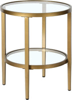 Henn&Hart 20" Wide Round Side Table with Glass Shelf in Antique Brass, Table for Living Room, Bedroom