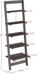 5-Tier Ladder Shelf - 50-Inch Narrow Leaning Bookshelf - Wooden Bookcase for Living Room, Bathroom, Kitchen, Office, or Bedroom Furniture by Lavish Home (Gray)