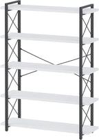 HCHQHS Bookshelf, 5-Tier Industrial Bookcase, Open Book Shelf, Freestanding Tall Bookshelves with Metal Frame