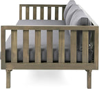 Christopher Knight Home Claremont Outdoor 3 Seater Acacia Wood Daybed with Fabric Water Resistant and Removable Cushions, Patio Garden Sofa with Slat Paneling Armrest and Back, Grey and Dark Grey