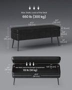 VASAGLE EKHO Collection - Storage Ottoman Bench, Entryway Bedroom Bench, 15 Gallons, Synthetic Leather with Stitching, Mid-Century Modern, Safety Hinges, Loads 660 lb, Ink Black ULOM074B01
