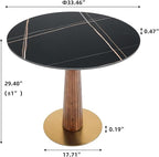 Sintered Stone Office Table and Chair Set - 33.5" Round Table for Small Offices (Light Brown Leg and Black Top, 1 Table and 4 Chairs)