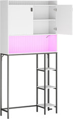 BELLEZE Freestanding Above Toilet Rack with LED Light, Over The Toilet Storage Cabinet with Adjustable Shelf, Bathroom Space Savers Anti-Tipping Device Included - Murano (White)