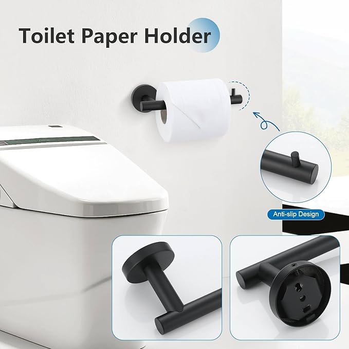 10 Pieces Matte Black Towel Bar Set Bathroom Hardware Accessories Set Upgraded Towel Hooks Towel Holder Set for Bathroom Stainless Steel Wall Mounted 23.6 Inch