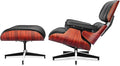 Top Black Grain Leather, Mid Century Chaise Lounge Chair and Ottoman, Modern Chair Classic Design, Red Rosewood, Heavy Duty Base Support for Living Room Study Lounge Office