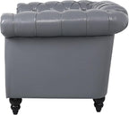 LEVNARY Leather Upholstered Armchair, Mid-Century Modern Single Sofa Chair with Rolled Arms and Nailhead, Tufted Pu Leather Chesterfield Chair for Home Bedroom Reading Room (Gray)