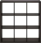 Furinno CUBICLE Book Shelf, 9-Cube Thick Frame Bookshelf, Reversible Bookcase with Open Back, 14.6 x 43.8 x 43.8, for Living Room, Bedroom, Home Office, Black Dark Oak
