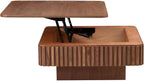 Square Lift-top Coffee Table for Living Room, Fluted Coffee Tables with Hidden Storage, Solid Wood Veneered Modern Tea Center Table for Small Space Apartment (Walnut-35.43''D×14.57''H)