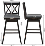 COSTWAY Bar Stool Set of 2, 360 ° Swivel Bar Height 29.5 inch Bar Stool with Foot Rest Upholstered Cushion & Ergonomic Backrest, Sturdy Frame, for Pub, Restaurant, Home (2, Black + Grey)
