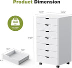 7 Drawer Chest, Storage Cabinet Dressers with Wheels, Dressers Storage Cabinets, Dresser Mobile Cabinet with Wheels, Room Organizer, Small Drawers Wood Organization Furniture for Office, Home, White