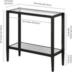Henn&Hart 24" Wide Rectangular Side Table with Glass Shelf in Blackened Bronze, Table for Living Room, Bedroom
