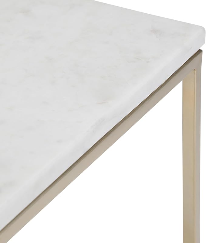 SIMPLIHOME Kline Modern 18 inch Wide Metal Accent Side Table in White, Gold for the Living Room and Bedroom