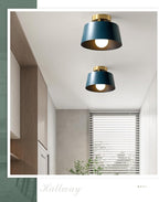 Ceiling Light Fixture, Hallway Ceiling Light with Gold Plate and Matte Black Shade, Modern Simple Style Porch Light Fixtures Semi Flush Mount (Blue)