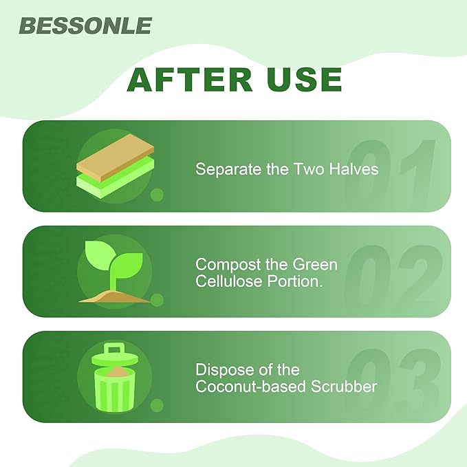 10 Pack Biodegradable Natural Sponges Kitchen - Compostable Cellulose and Coconut Walnut Scrubber Sponge - Eco Friendly Sponges for Dishes