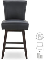 CHITA 26 Inch Counter Height Swivel Bar Stools Set of 3, FSC Certified Modern Upholstered Faux Leather Swivel Barstool Chair with Back, Black