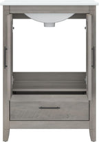 Bush Furniture Key West 32W Bathroom Vanity Sink with Mirror and Over The Toilet Storage Cabinet in Driftwood Gray