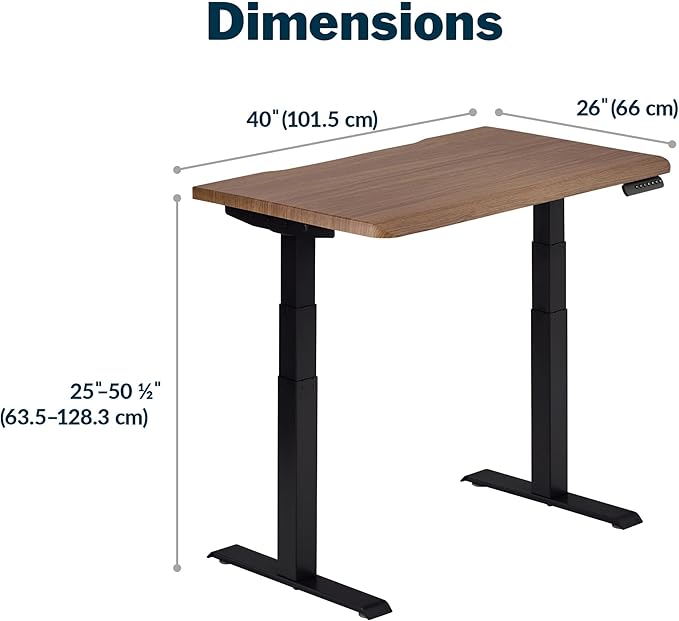 Vari ComfortEdge 40x26 Inch Adjustable Standing Desk – Small Electric Sit Stand VariDesk for Apartment, Bedroom, or Home Office + Beveled Edge, Tool-Free Assembly (Walnut Top/Black Legs)