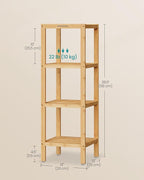 SONGMICS Bamboo Storage Shelf, 4-Tier Shelving Unit, Multifunctional, in the Entryway, Bathroom, Living Room, Balcony, Kitchen, 13 x 13 x 38.6 Inches, Light Bamboo UBCB54Y