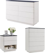ACCOHOHO Modern Bedroom Set, 3 Pieces Bedroom Furniture Set, Includes 8 Drawers Dresser, 6 Dressers Organizer,Nightstand, Chest of Drawers Wide Storage Organizer Cabinet for Bedroom, White